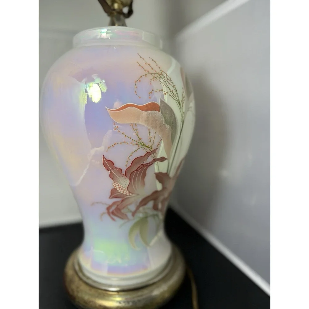 Vintage 80s large chinoiserie Floral Table‎ Lamp ginger jar Hollywood Regency